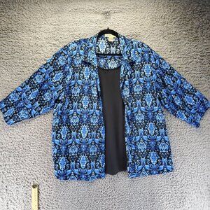 Notations Top Womens 1X Blue Floral Vintage Open Front Lightweight Blouse